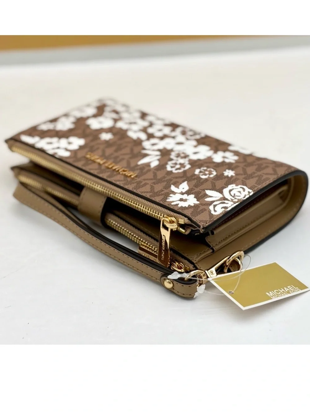 MICHAEL KORS Double Zip Printed Signature Logo Wristlet Wallet
